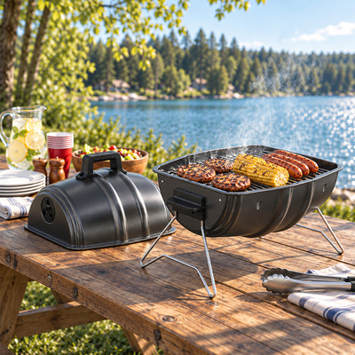 Americana Grills Keg A Que Charcoal BBQ Portable Grill, 186 Square In (Open Box) - VMInnovations