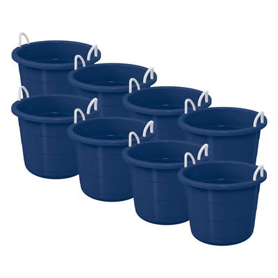 Life Story 17 Gallon Round Open Storage Bucket with Rope Handles, Blue, 8 Pack