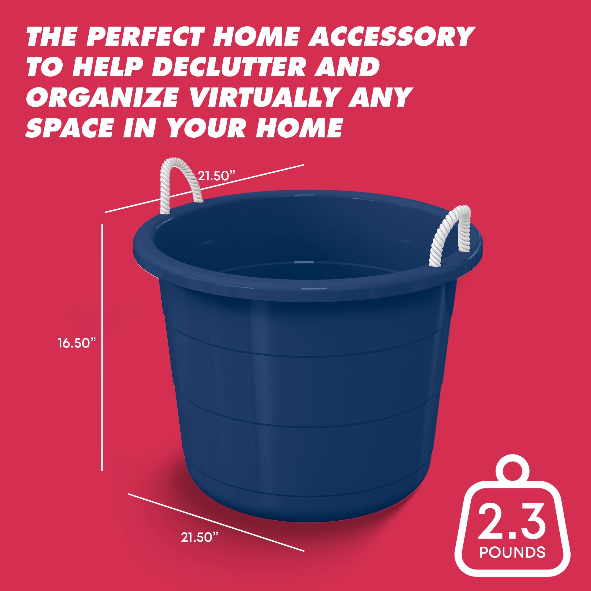 Life Story 17 Gallon Round Open Storage Bucket with Rope Handles, Blue, 8 Pack