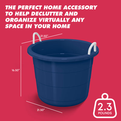 Life Story 17 Gallon Round Open Storage Bucket with Rope Handles, Blue, 8 Pack