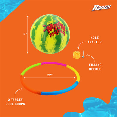 Banzai Melon Madness Pool Challenge Water-Filled Ball with Target Hoop, 4 Pack