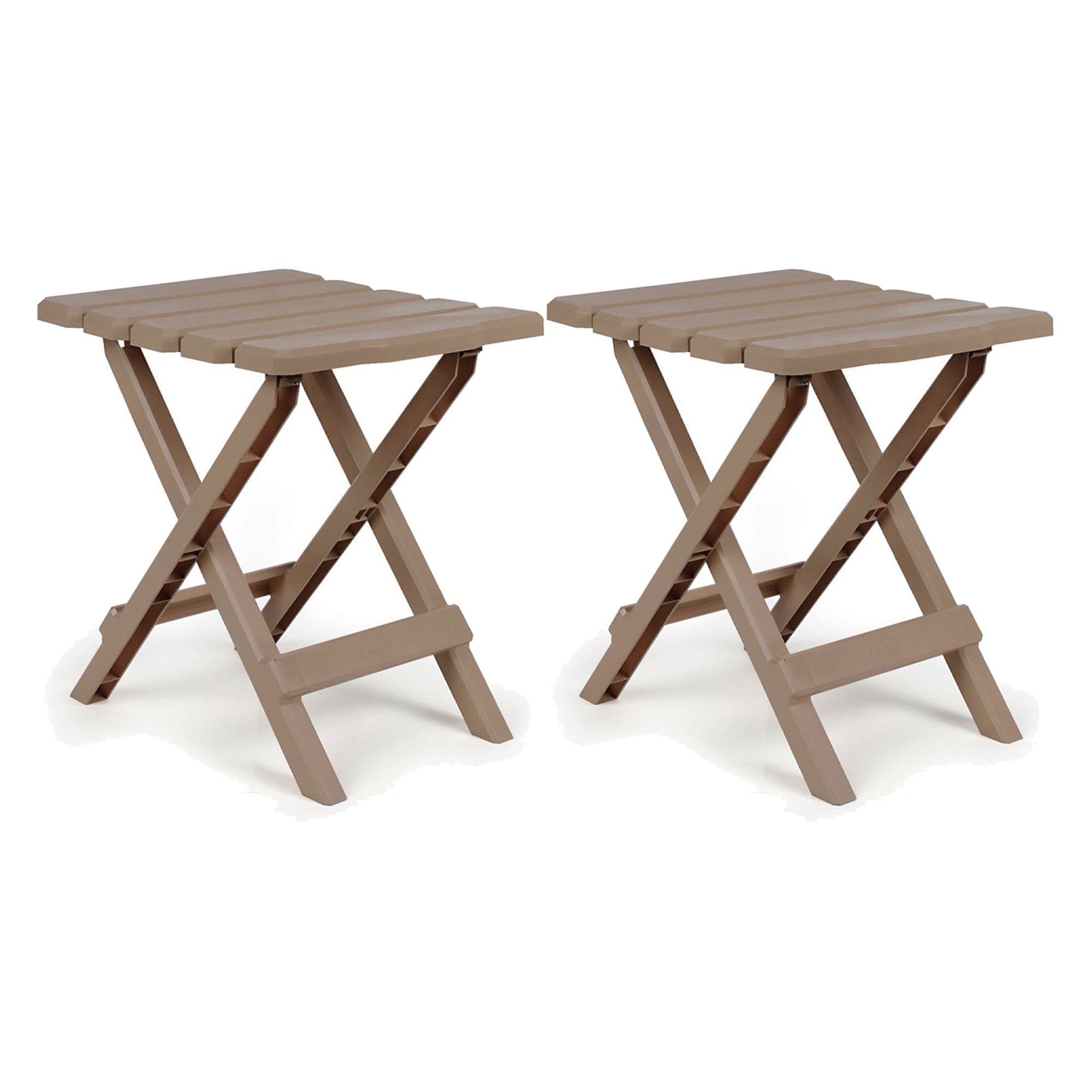 Camco Adirondack Portable Camping Plastic Folding Side Table, 2 Pack, Taupe - VMInnovations