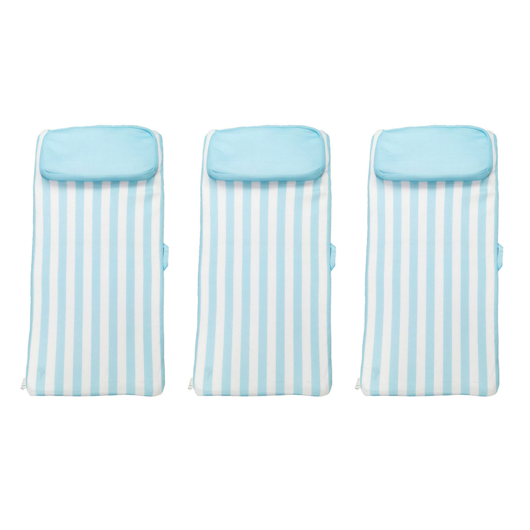 Comfy Floats No Inflate Sun Bed Water Lounger Pool Float w/Pillow, Blue (3 Pack)