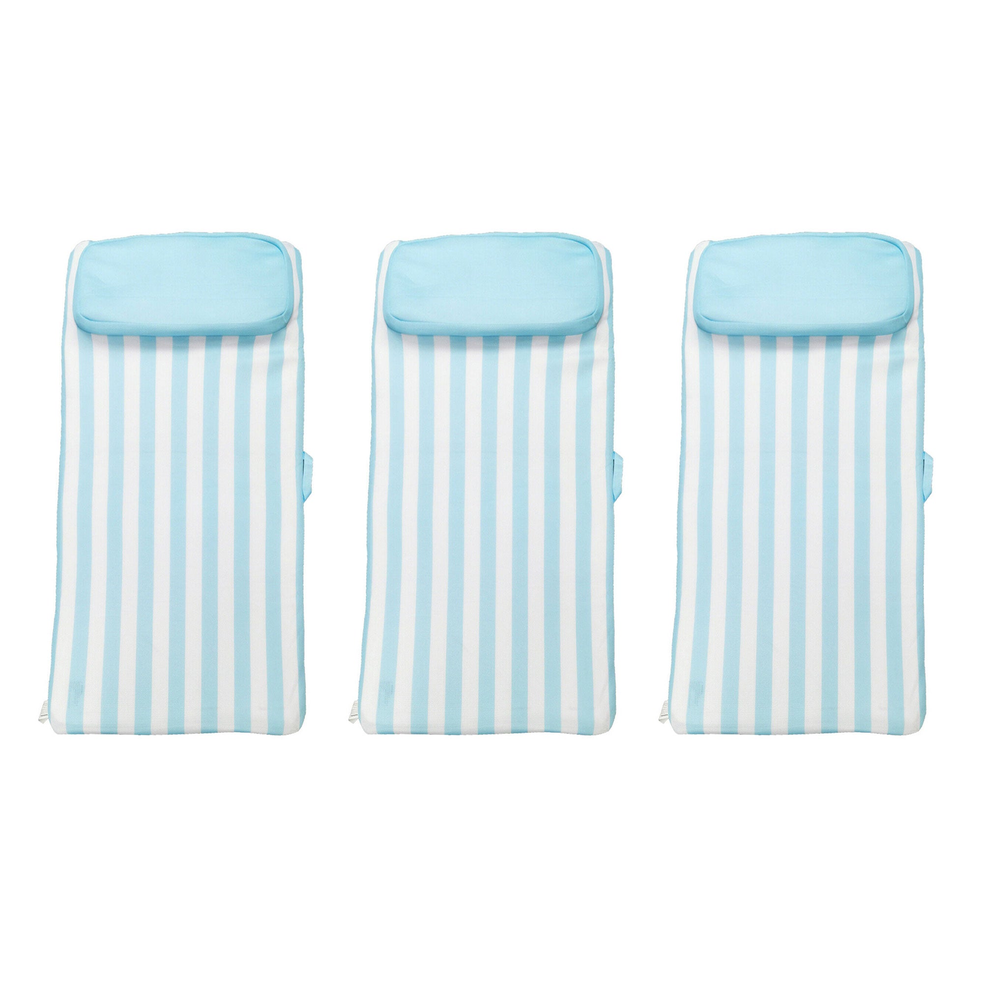 Comfy Floats No Inflate Sun Bed Water Lounger Pool Float w/Pillow, Blue (3 Pack) - VMInnovations