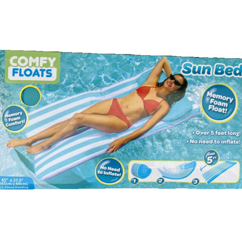 Comfy Floats No Inflate Sun Bed Water Lounger Pool Float w/Pillow, Blue (3 Pack)