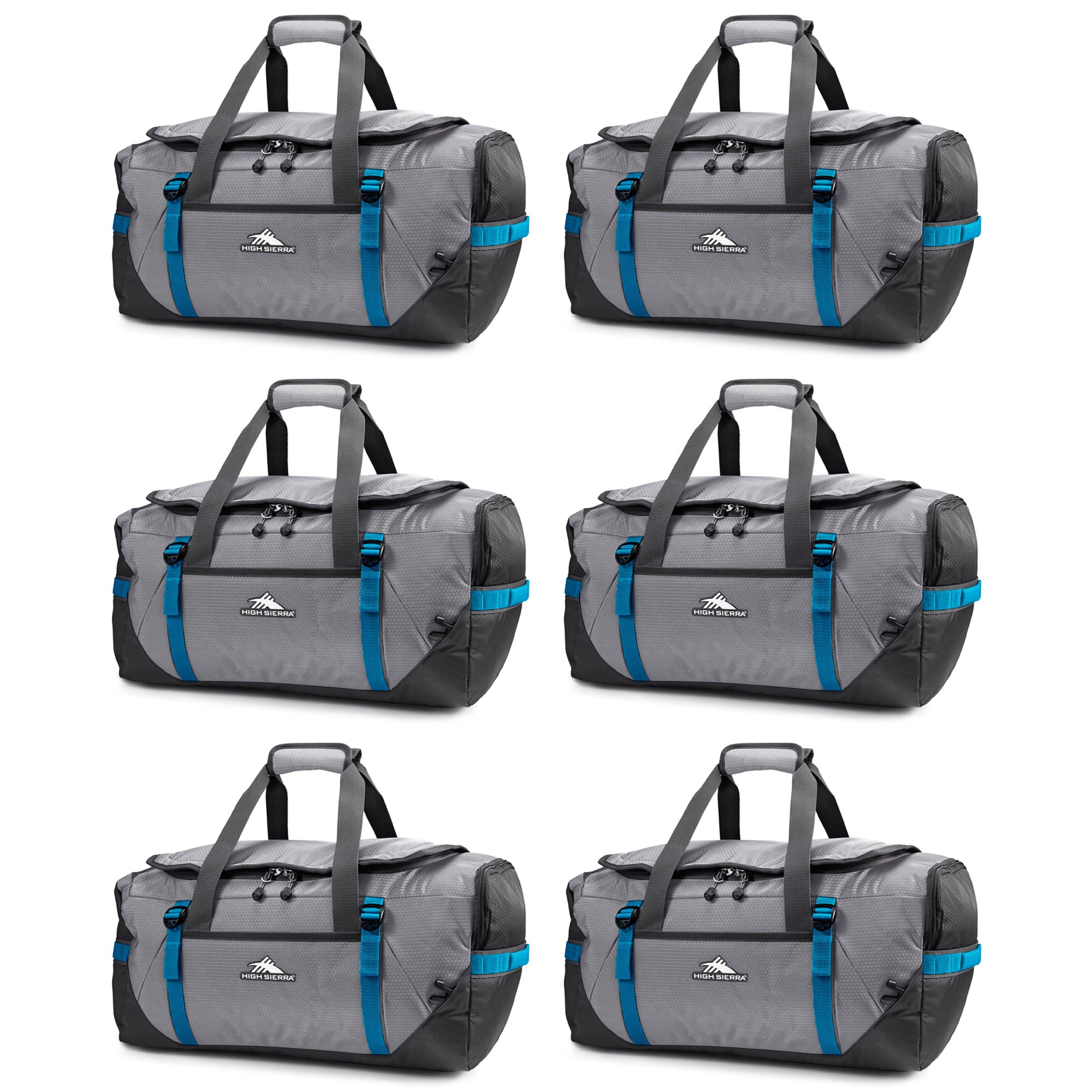 High Sierra Fairlead Travel Duffel Backpack Gym Bag, 6 Pack, Steel Gray/Blue