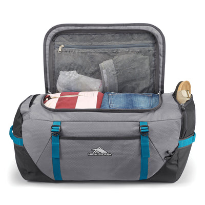 High Sierra Fairlead Travel Duffel Backpack Gym Bag, 6 Pack, Steel Gray/Blue