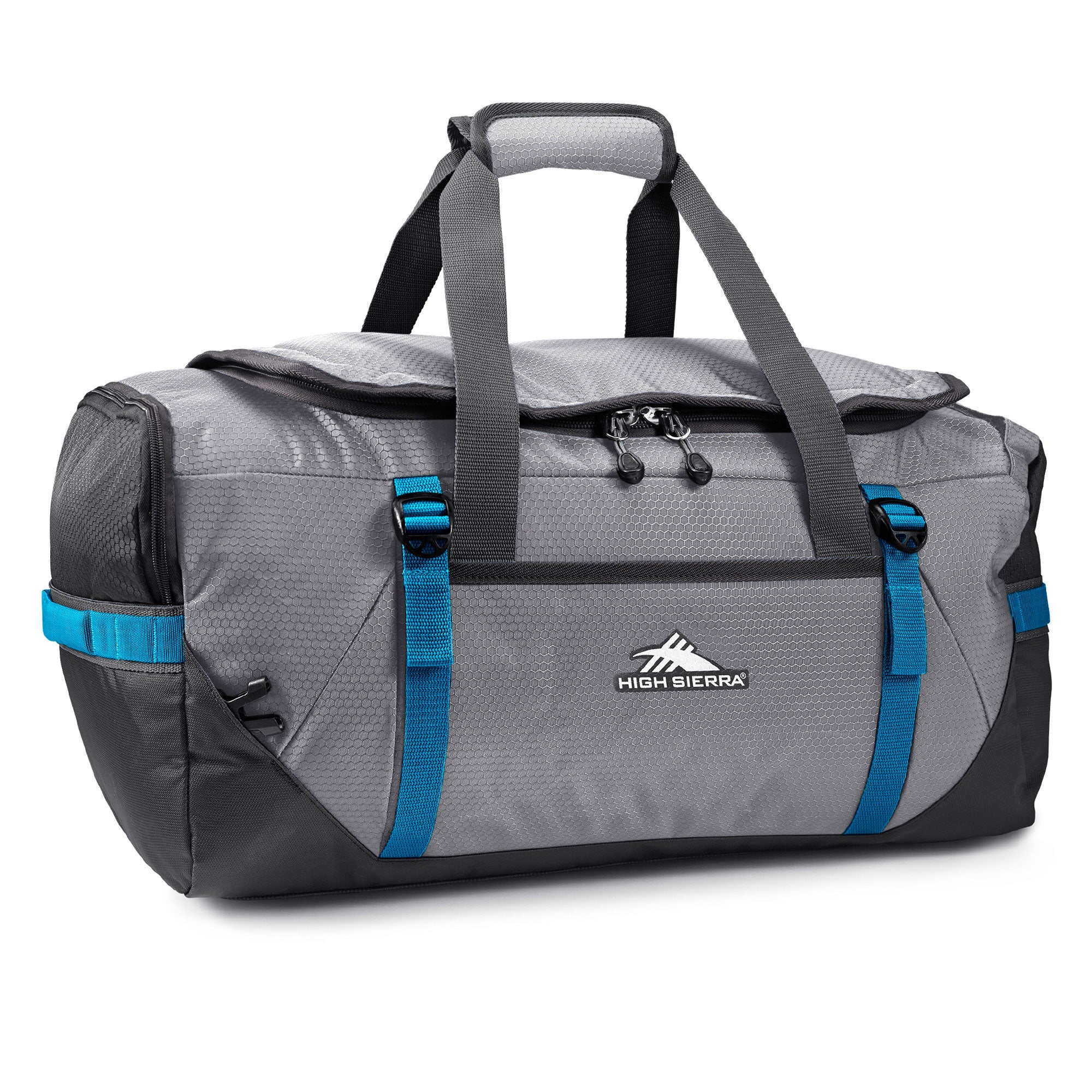 High Sierra Fairlead Travel Duffel Backpack Gym Bag, 6 Pack, Steel Gray/Blue
