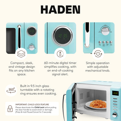 Haden 700W .7 Cubic Foot Microwave Oven w/Digital Controls, Turquoise (Open Box) - VMInnovations