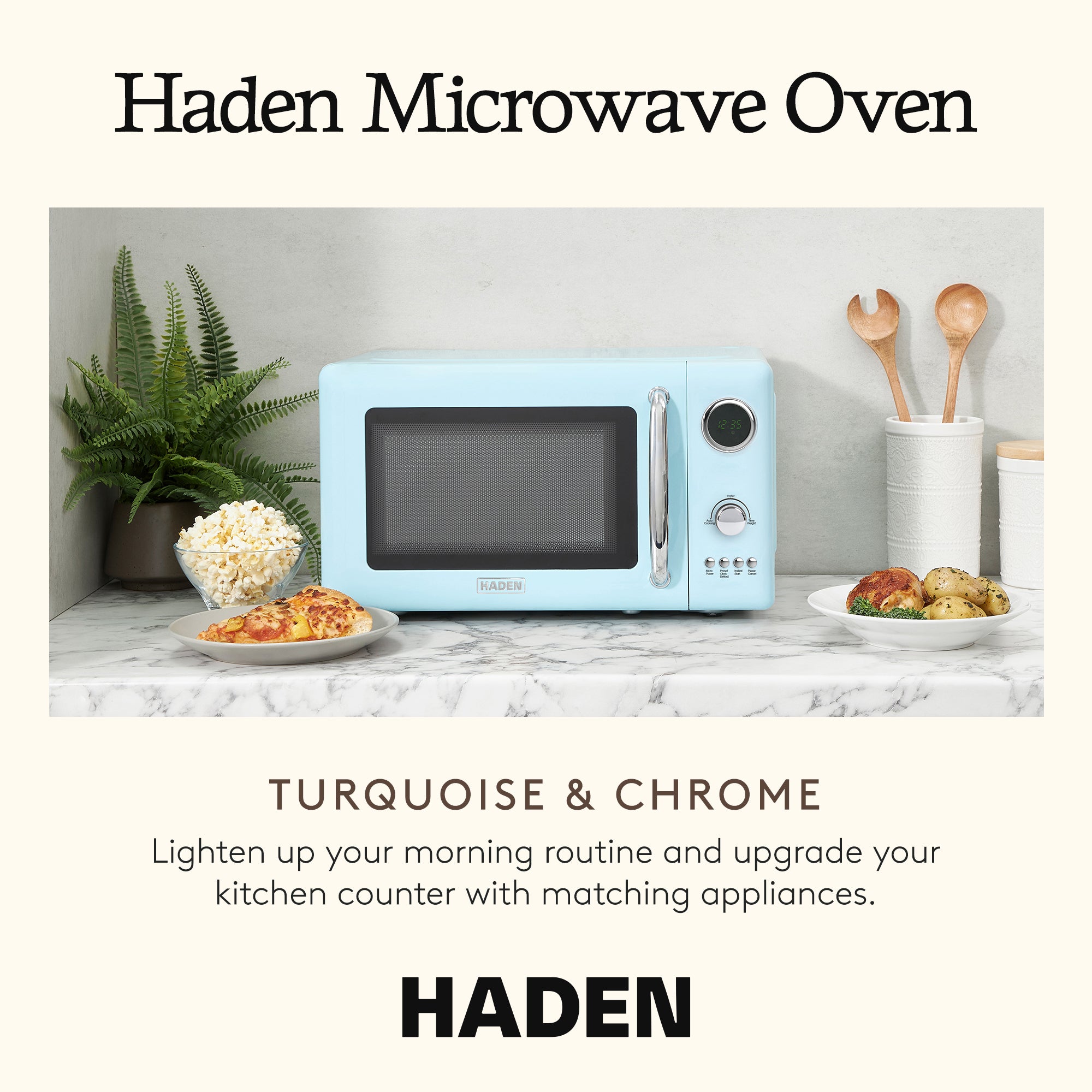 Haden 700W .7 Cubic Foot Microwave Oven w/Digital Controls, Turquoise (Open Box)