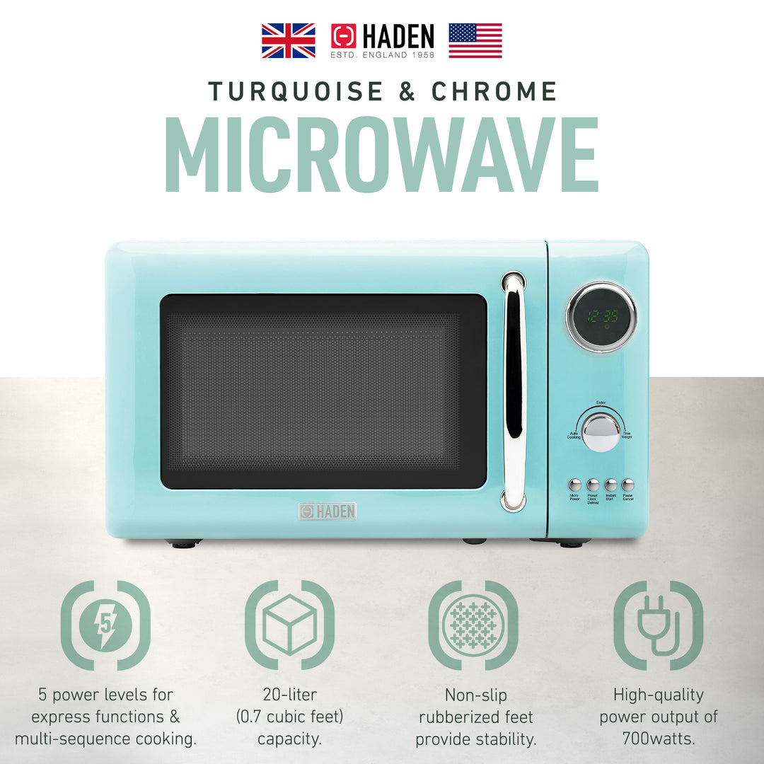 Haden 700W .7 Cubic Foot Microwave Oven w/Digital Controls, Turquoise (Open Box)