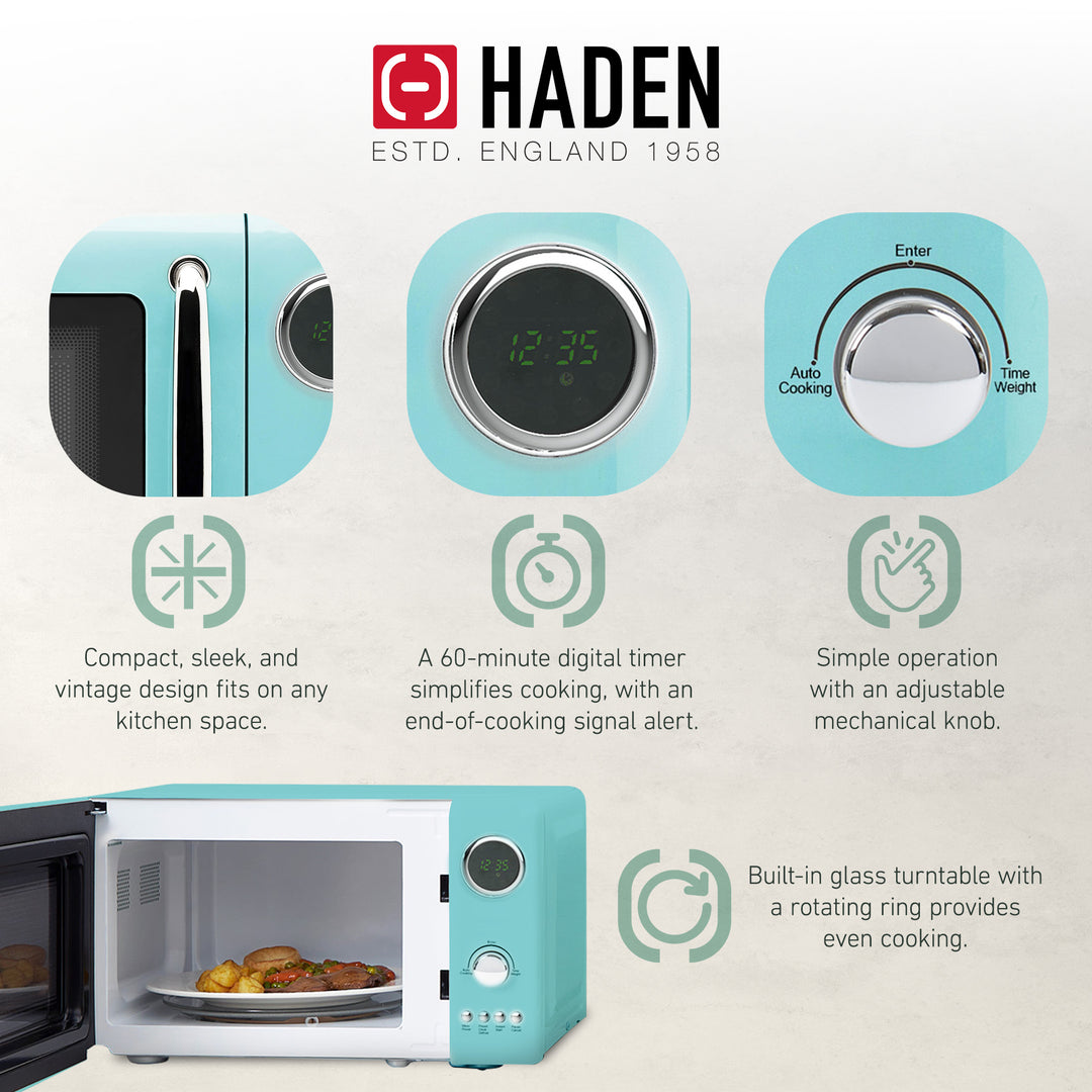 Haden 700W .7 Cubic Foot Microwave Oven w/Digital Controls, Turquoise (Open Box)