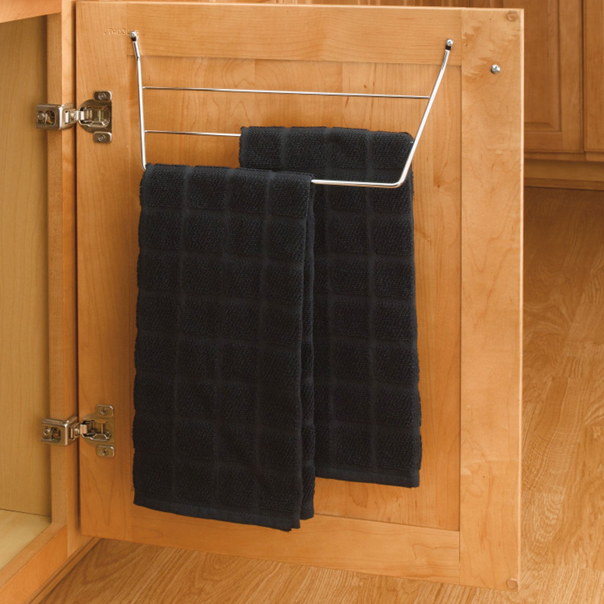 Rev-A-Shelf Kitchen & Bathroom Undersink Door Mount Towel Bar, 2 Pack, Chrome - VMInnovations