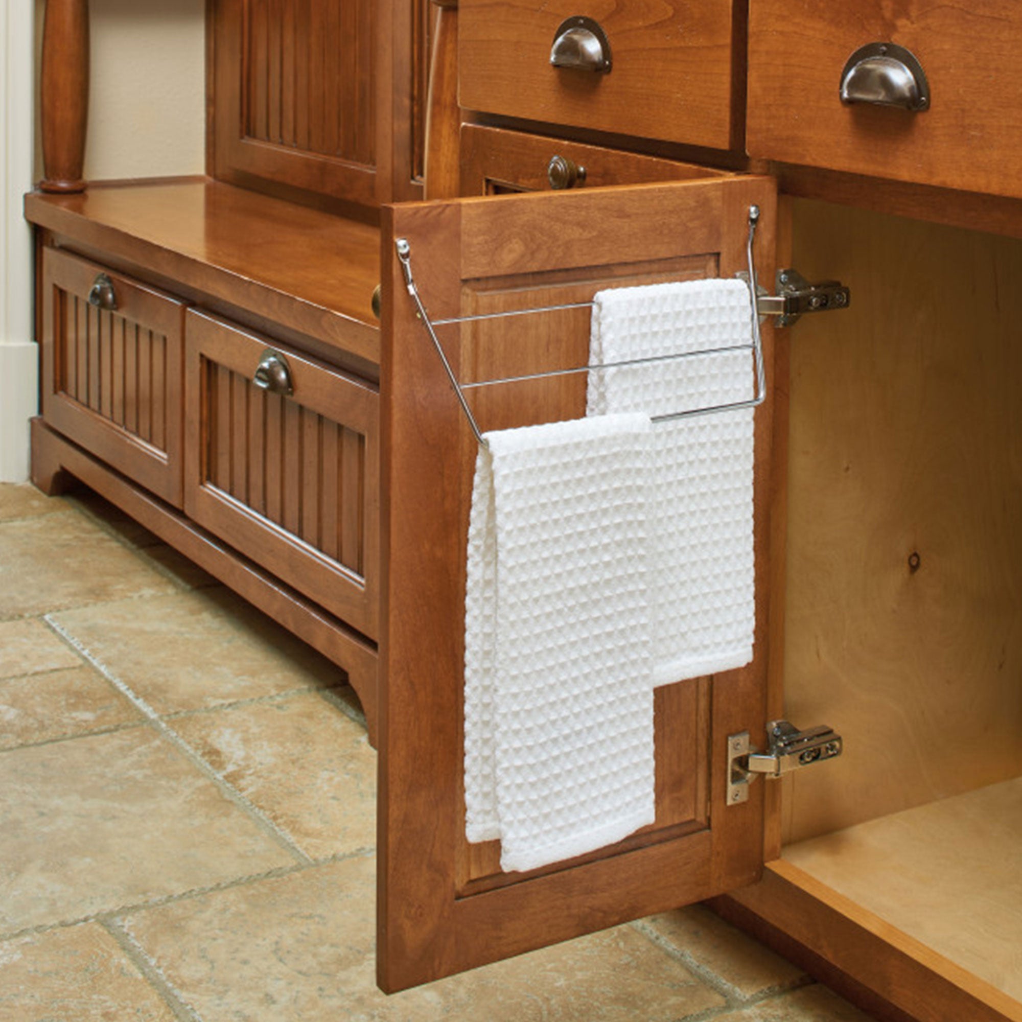 Rev-A-Shelf Kitchen & Bathroom Undersink Door Mount Towel Bar, 2 Pack, Chrome - VMInnovations