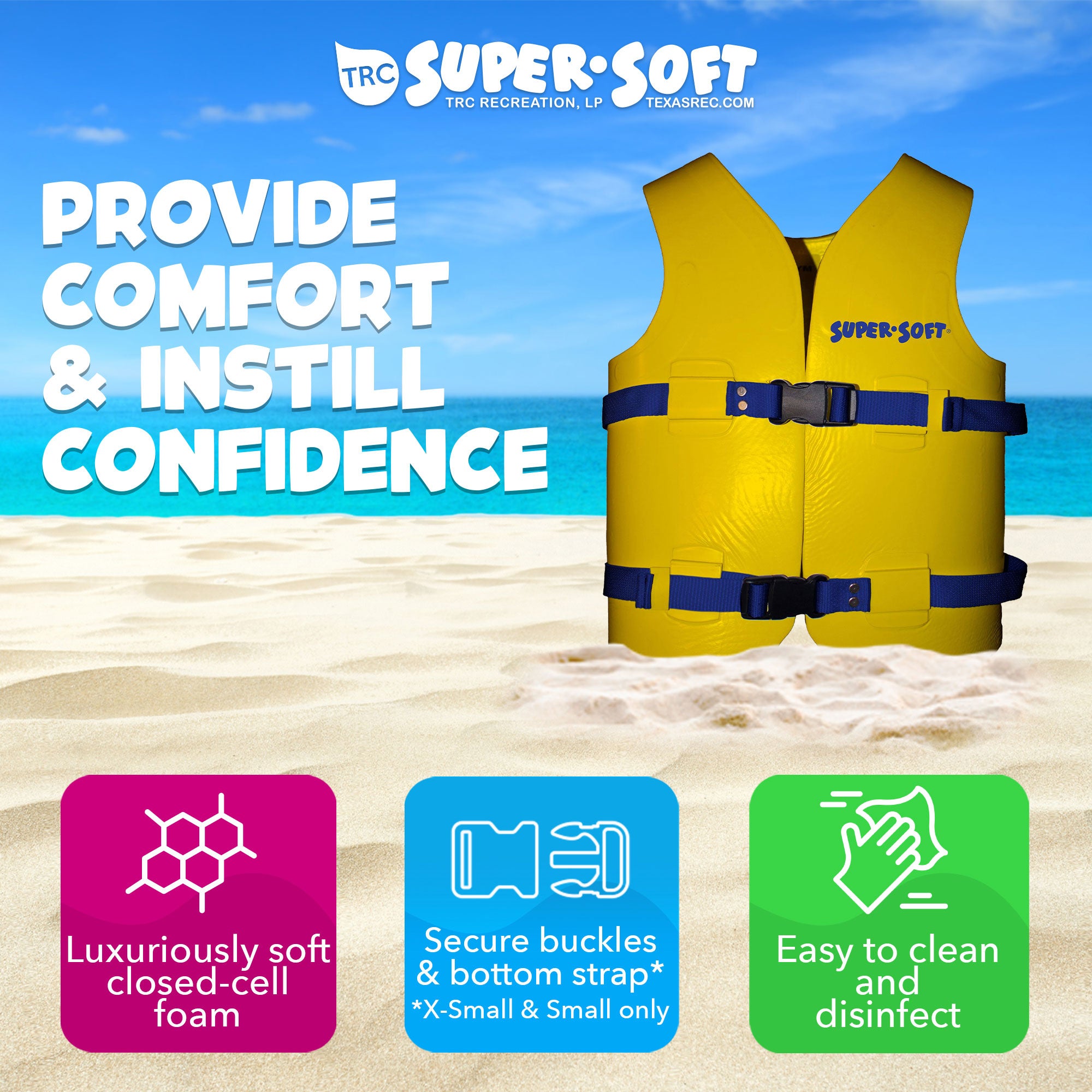TRC Recreation Super Soft Child Life Jacket Safety Vest, Medium, 2 Pack, Yellow - VMInnovations