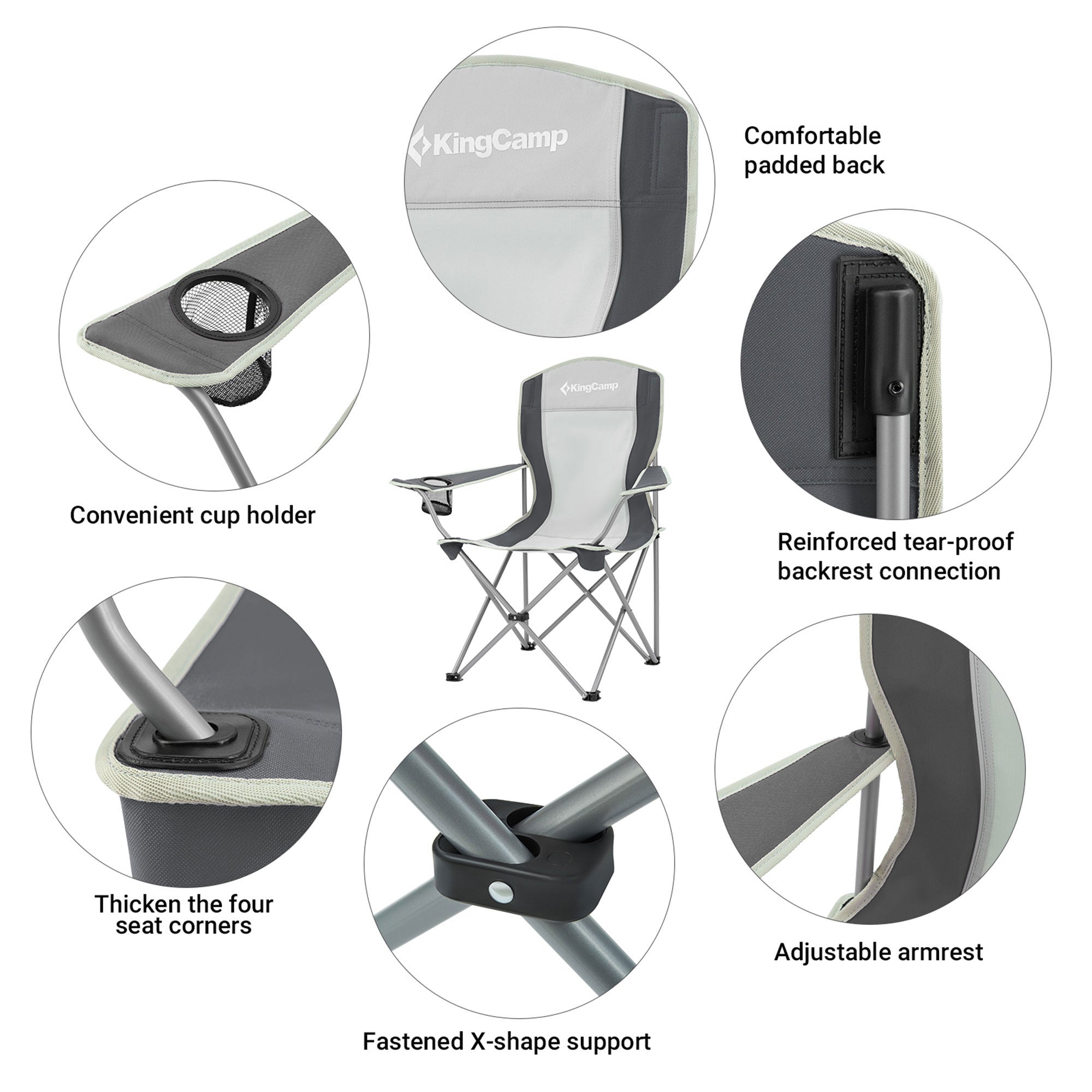KingCamp Lightweight Foldable Outdoor Camping Lounger Chair, 2 Pack, Black/Grey - VMInnovations