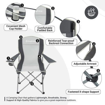 KingCamp Lightweight Foldable Outdoor Camping Lounger Chair, 2 Pack, Black/Grey - VMInnovations