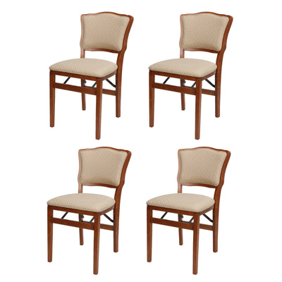 MECO Stakmore French Fabric Upholstered Seat Folding Chair Set, 4 Pack, Cherry
