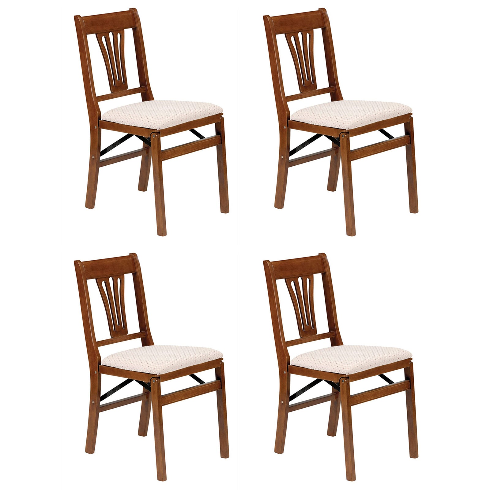 MECO Stakmore Urn Wood Upholstered Seat Folding Chair Set, 4 Pack, Fruitwood - VMInnovations
