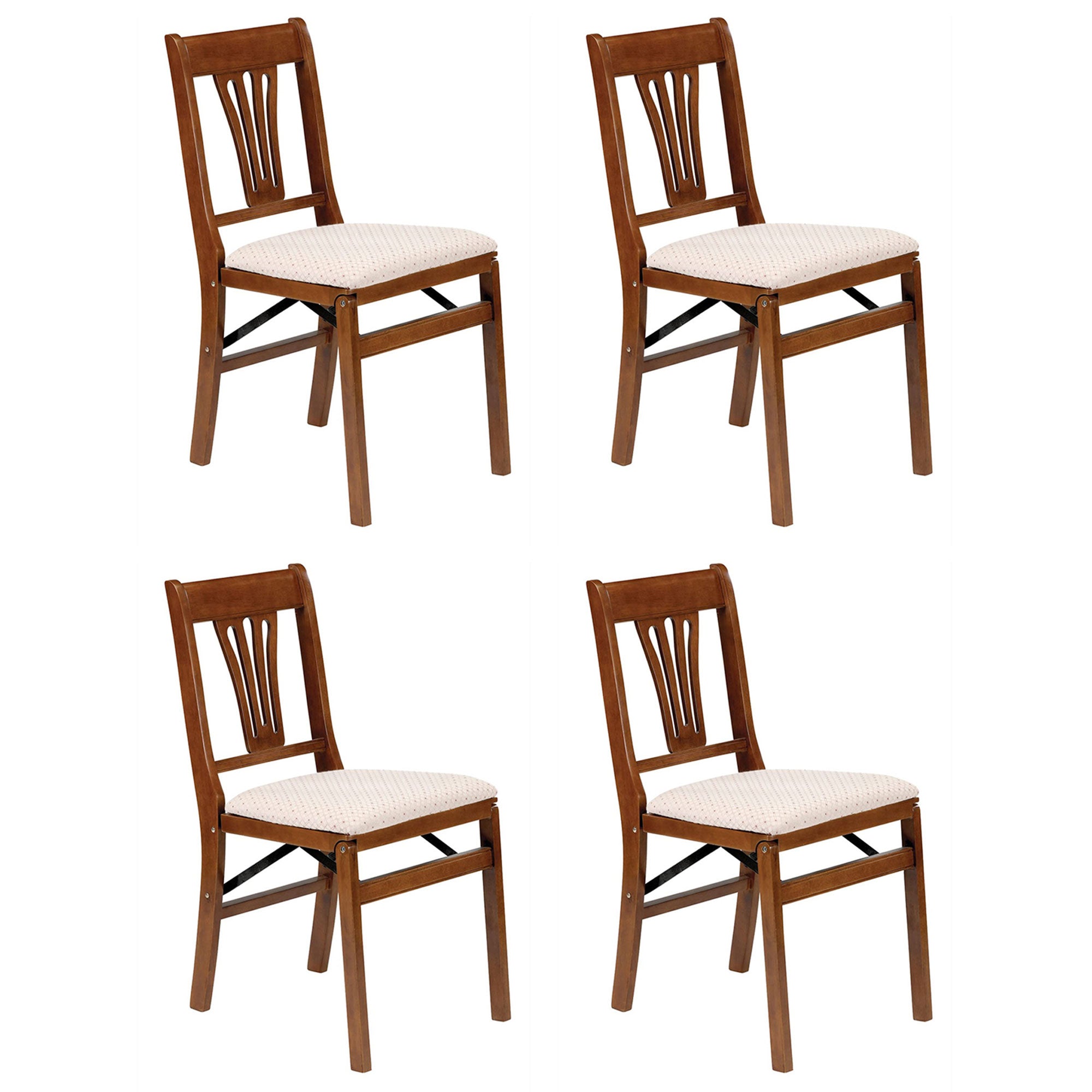 MECO Stakmore Urn Wood Upholstered Seat Folding Chair Set, 4 Pack, Fruitwood - VMInnovations