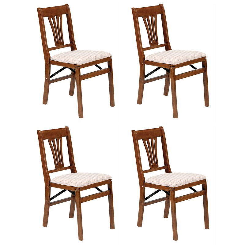 MECO Stakmore Urn Wood Upholstered Seat Folding Chair Set, 4 Pack, Fruitwood