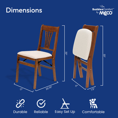 MECO Stakmore Urn Wood Upholstered Seat Folding Chair Set, 4 Pack, Fruitwood - VMInnovations