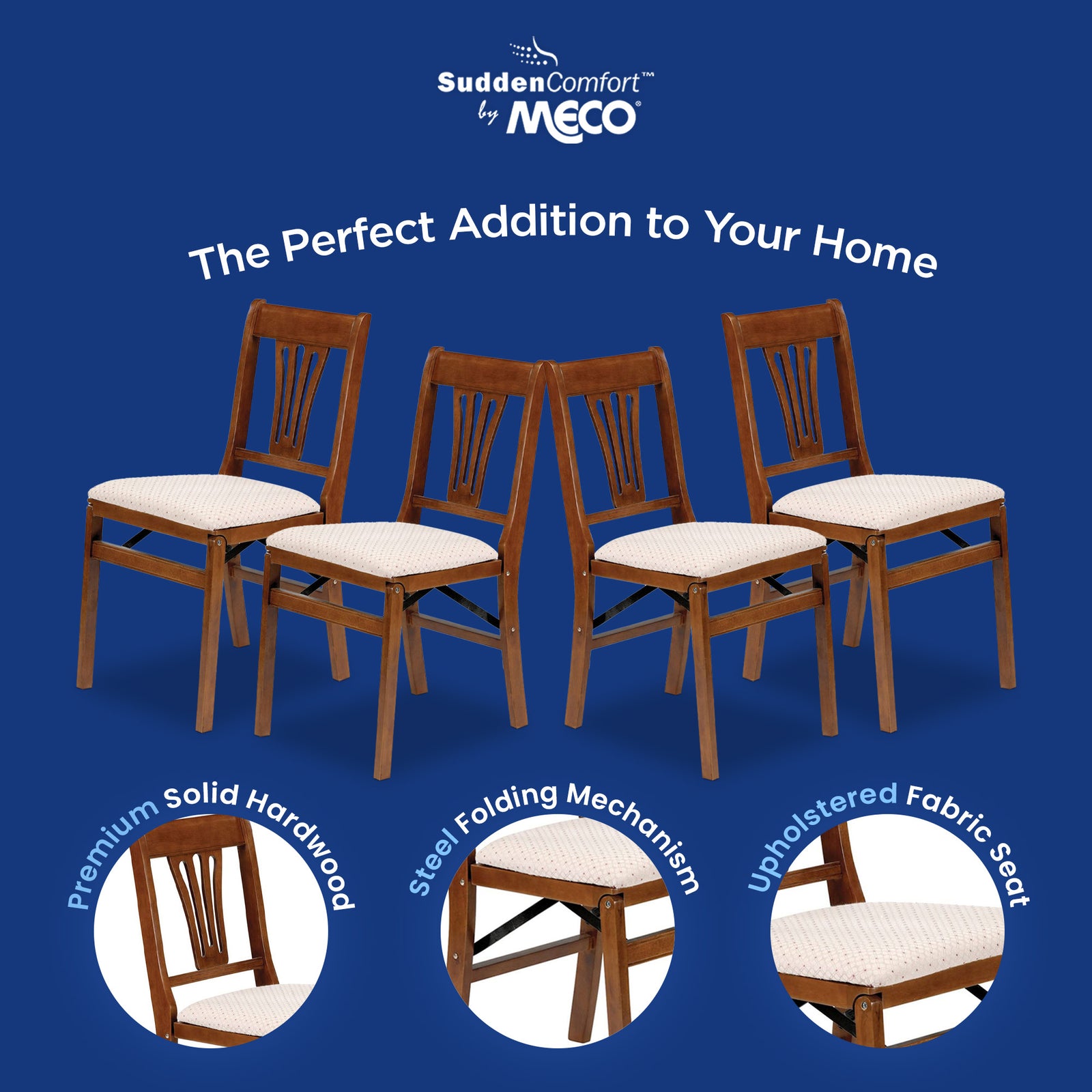 MECO Stakmore Urn Wood Upholstered Seat Folding Chair Set, 4 Pack, Fruitwood - VMInnovations