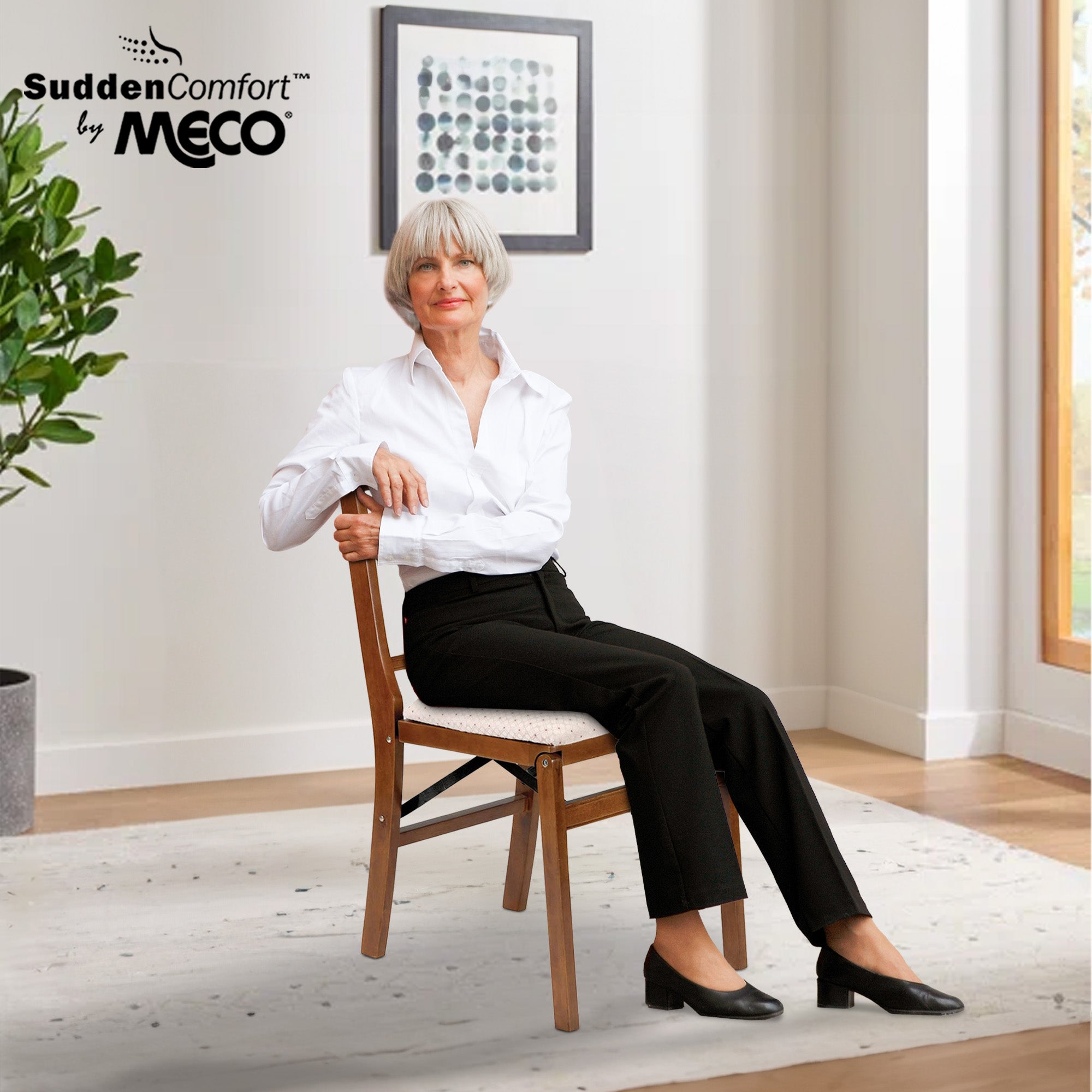 MECO Stakmore Urn Wood Upholstered Seat Folding Chair Set
