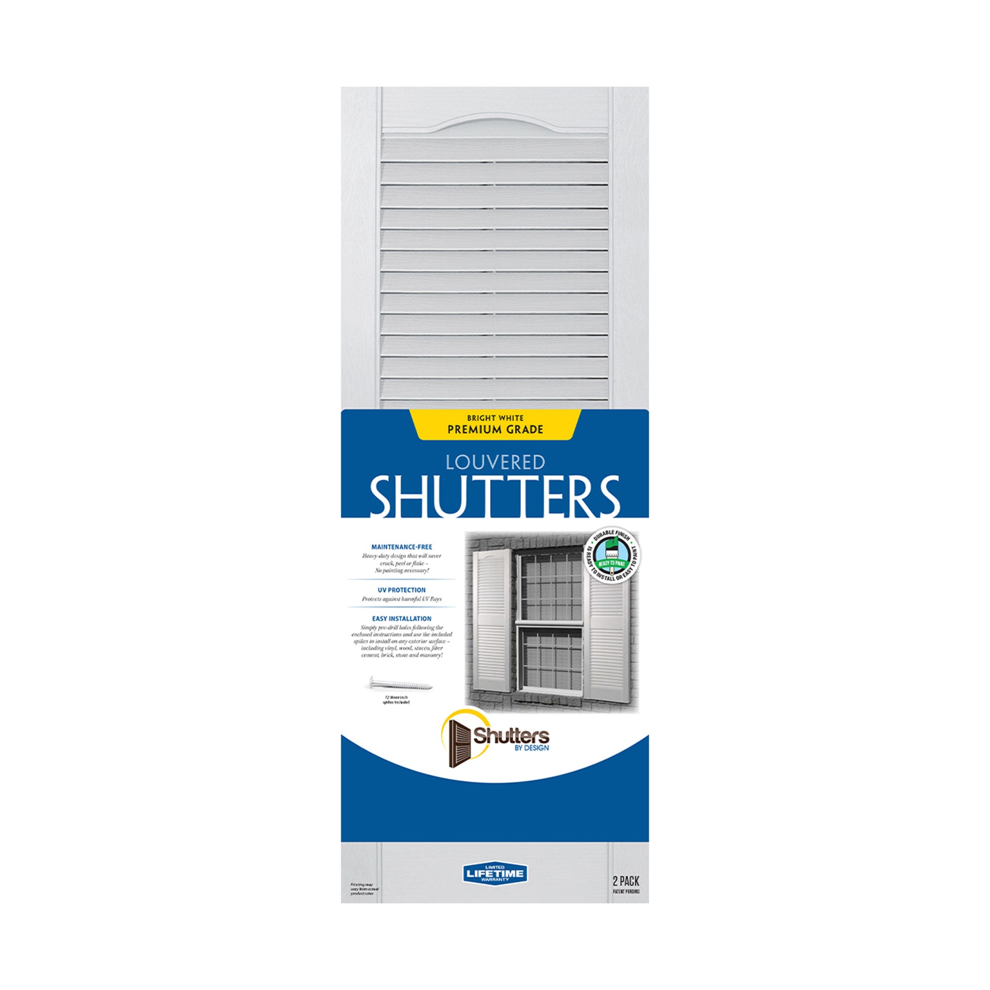 Plastic Development Group 14x55" Exterior Vinyl Louvered Shutters, 4 Pack, White