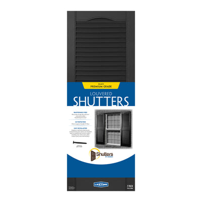 Plastic Development Group 14 x 35 Inch Vinyl Louvered Shutters, 4 Pack, Black - VMInnovations