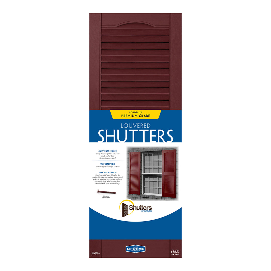 Plastic Development Group 14 x 63 Inch Vinyl Louvered Shutters, 4 Pack, Bordeaux