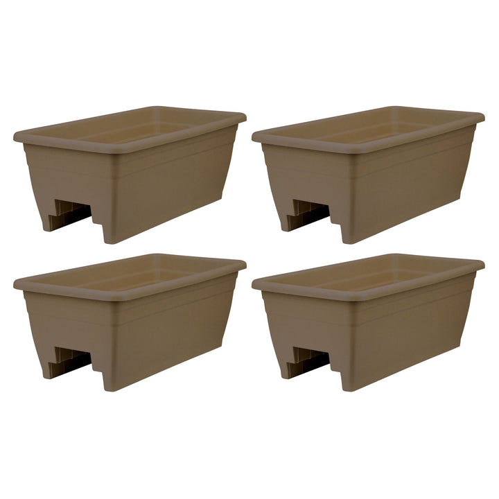 HC Companies 24 Inch Deck Rail Box Planter w/ Drainage Holes, 4 Pack, Chocolate