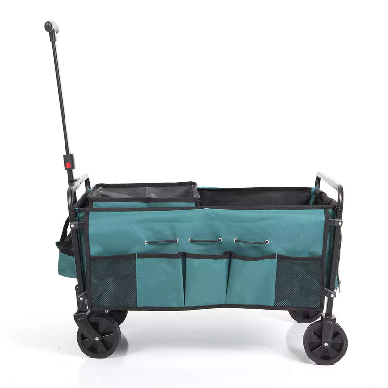 Seina All in One Foldable Garden Wagon with Mulch & Soil Dumper Included, Green