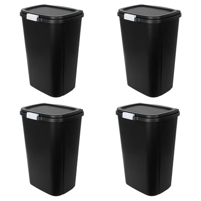 Hefty 13 Gallon Odor Block Touch Top Kitchen Durable Trash Can, 4 Pack, Black