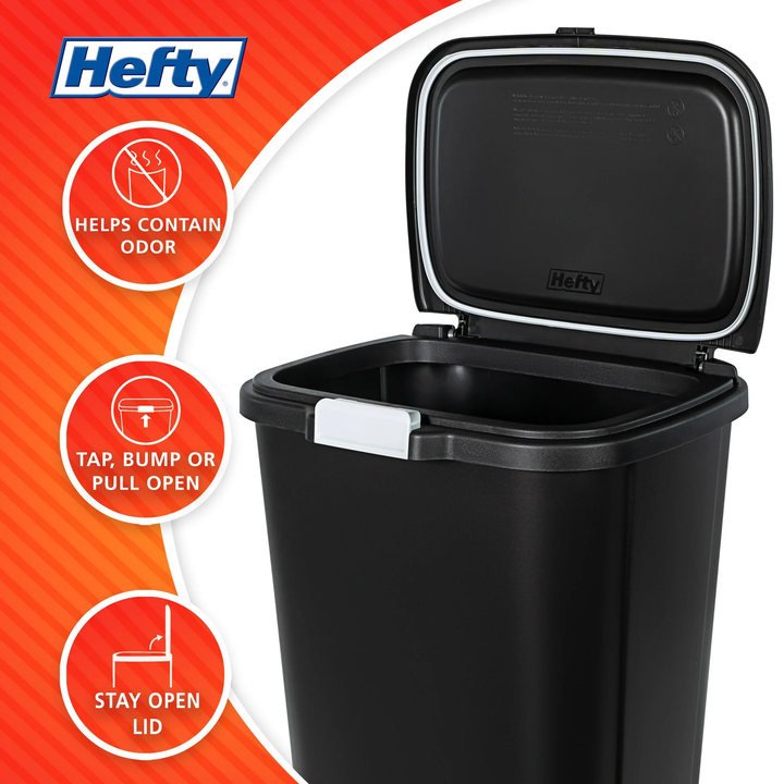 Hefty 13 Gallon Odor Block Touch Top Durable Trash Can, 4 Pk, Black (Open Box)