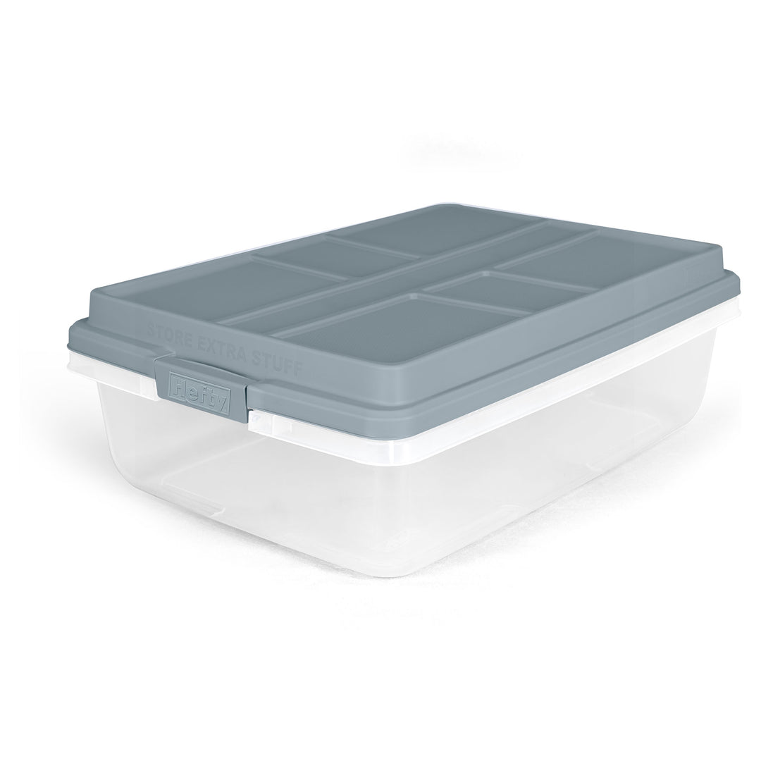 Hefty 40 Qt Stackable Plastic Storage Bin with Lid, 6pk, Smoke Blue (Open Box)