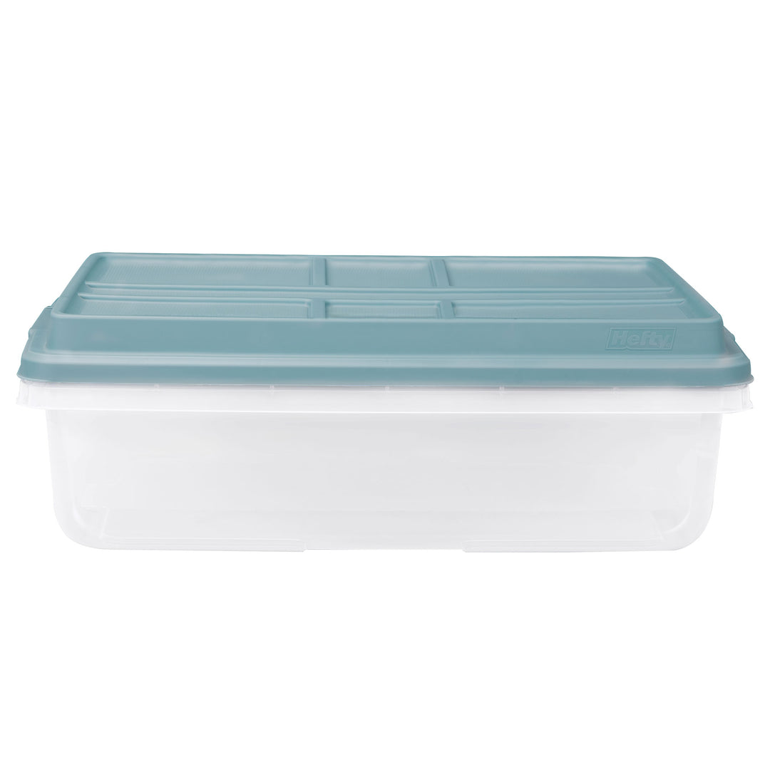 Hefty 40 Qt Hi-Rise Stackable Plastic Storage Bin with Lid, 6 Pack, Smoke Blue