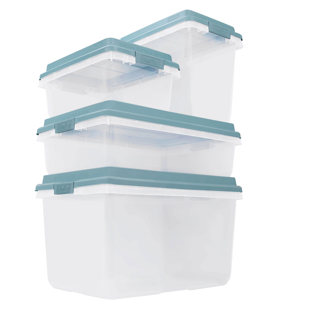 Hefty 40 Qt Hi-Rise Stackable Plastic Storage Bin with Lid, 6 Pack, Smoke Blue