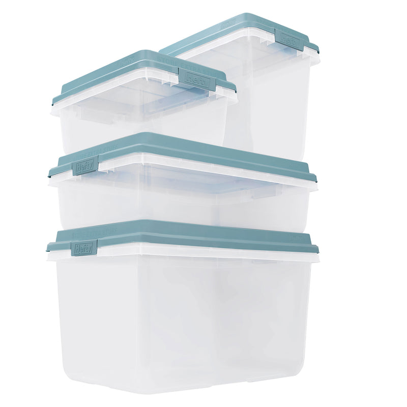 Hefty 40 Qt Hi-Rise Stackable Plastic Storage Bin with Lid, 6 Pack, Smoke Blue