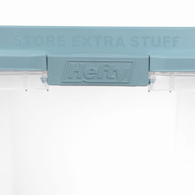 Hefty 40 Qt Hi-Rise Stackable Plastic Storage Bin with Lid, 6 Pack, Smoke Blue