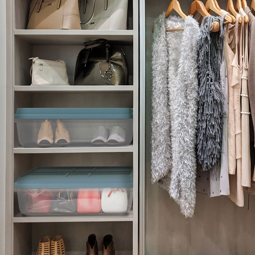 Hefty 40 Qt Hi-Rise Stackable Plastic Storage Bin w/Lid, 6pk, Blue (Open Box)