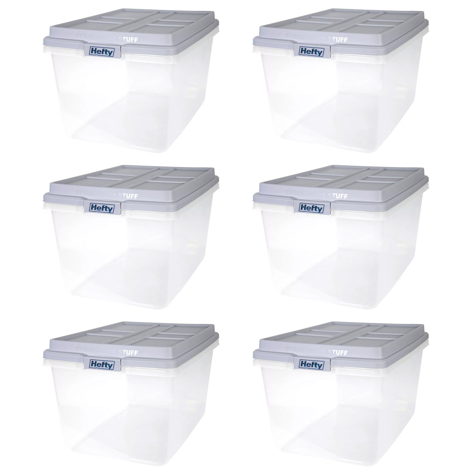Hefty 72 Qt Hi-Rise Stackable Plastic Storage Bin with Lid, Gray 6pk (Open Box) - VMInnovations