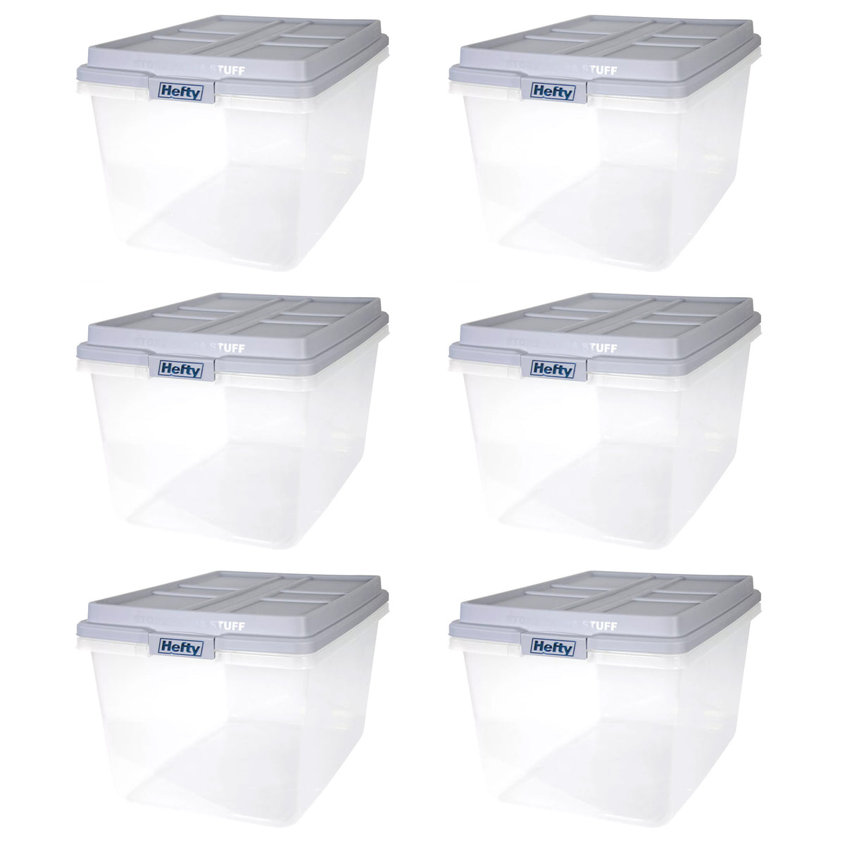Hefty 72 Qt Hi-Rise Stackable Plastic Storage Bin with Lid, Gray 6pk (Open Box) - VMInnovations