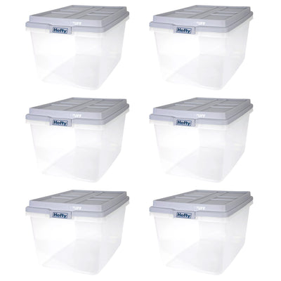 Hefty 72 Qt Hi-Rise Stackable Plastic Storage Bin with Lid, Gray 6pk (Open Box) - VMInnovations