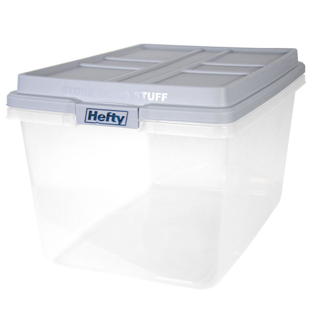 Hefty 72 Qt Hi-Rise Stackable Plastic Storage Bin with Lid, 6 Pack, Gray (Used)