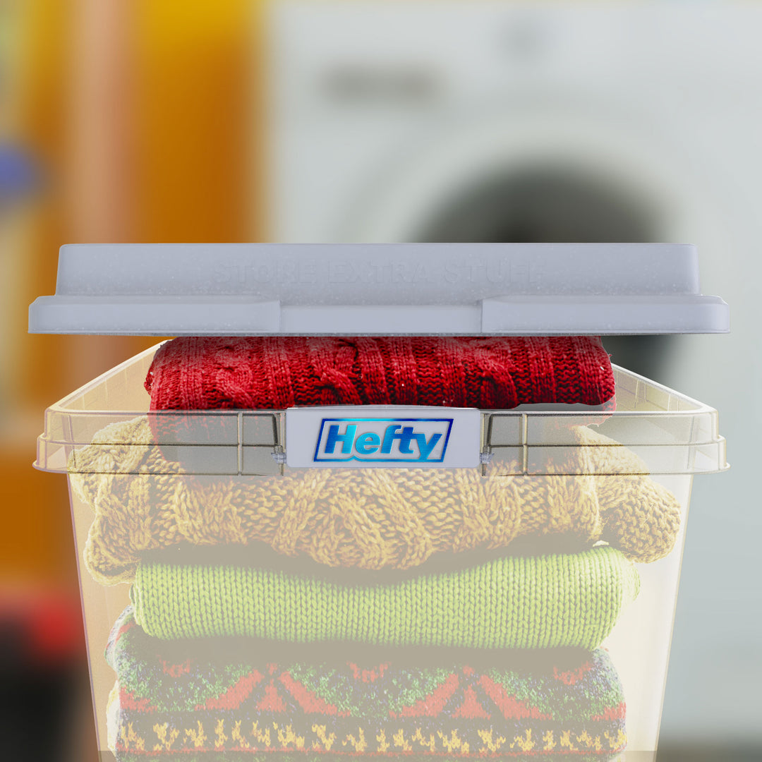 Hefty 72 Qt Hi-Rise Stackable Plastic Storage Bin with Lid, 6 Pack, Gray (Used)