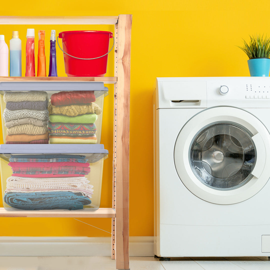 Hefty 72 Qt Hi-Rise Stackable Plastic Storage Bin with Lid, Gray 6pk (Open Box)