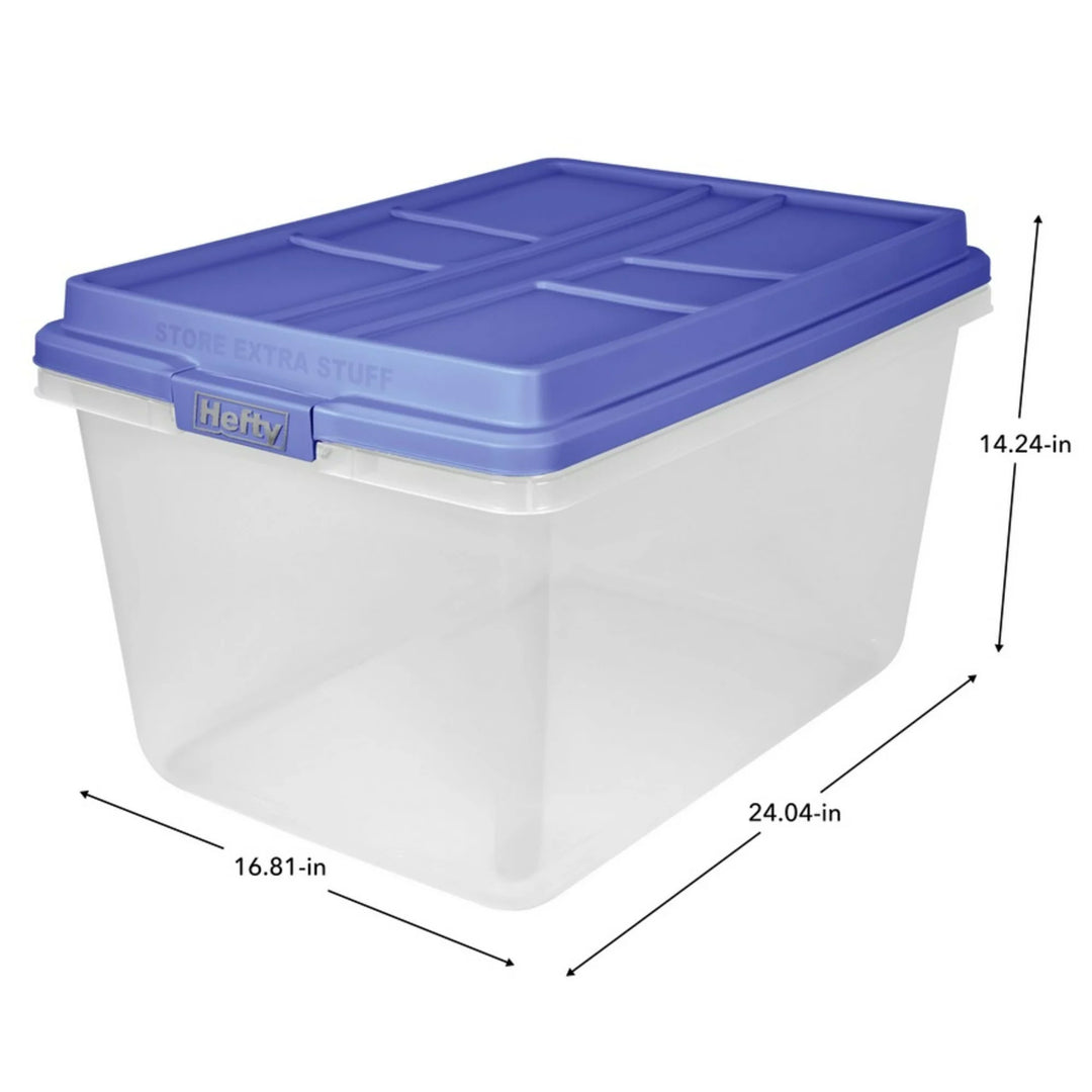 Hefty 72 Qt Hi-Rise Stackable Plastic Storage Container w/Lid, 6 Pack, Blue