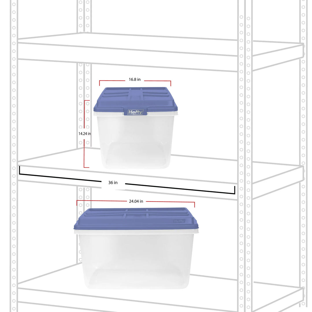 Hefty 72 Qt Hi-Rise Stackable Plastic Storage Container w/Lid, 6 Pack, Blue