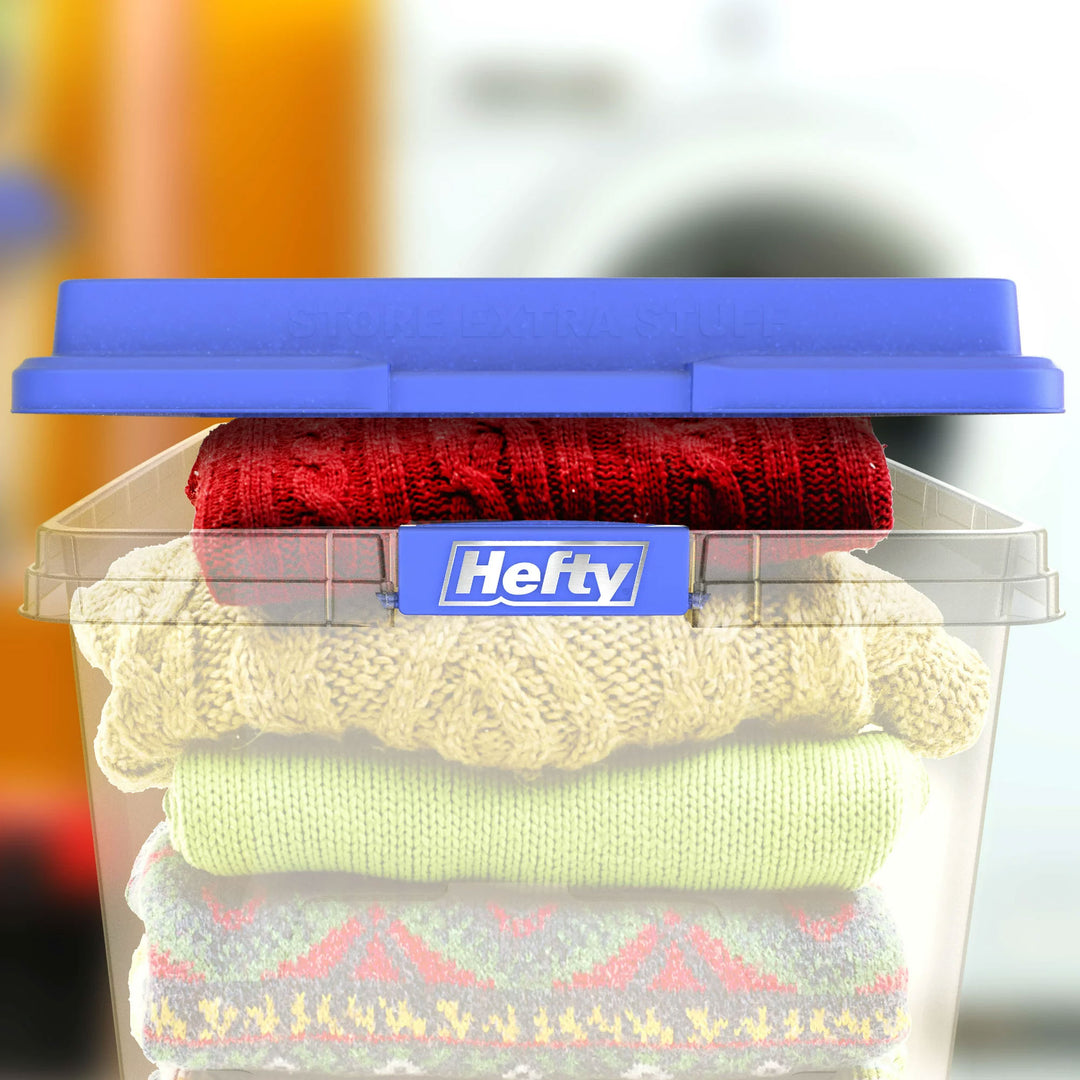 Hefty 72 Qt Hi-Rise Stackable Plastic Storage Container w/Lid, 6 Pack, Blue